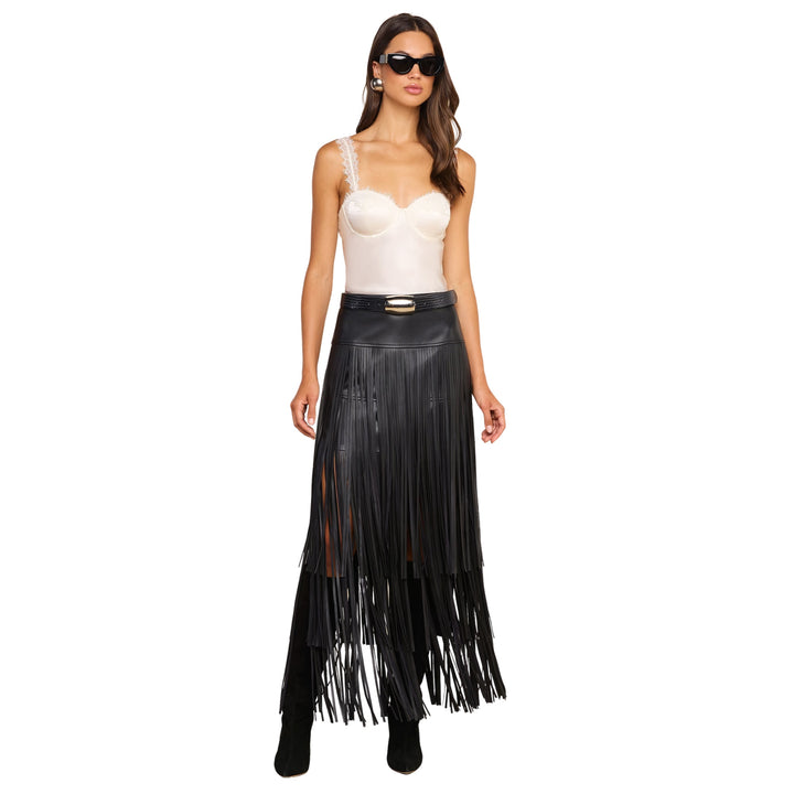 Karoline Maxi Fringe Skirt in Black