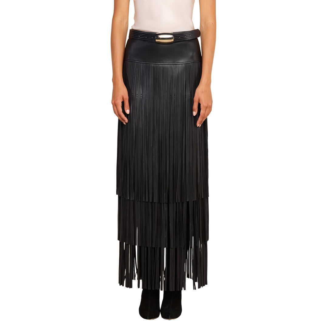 Karoline Maxi Fringe Skirt in Black