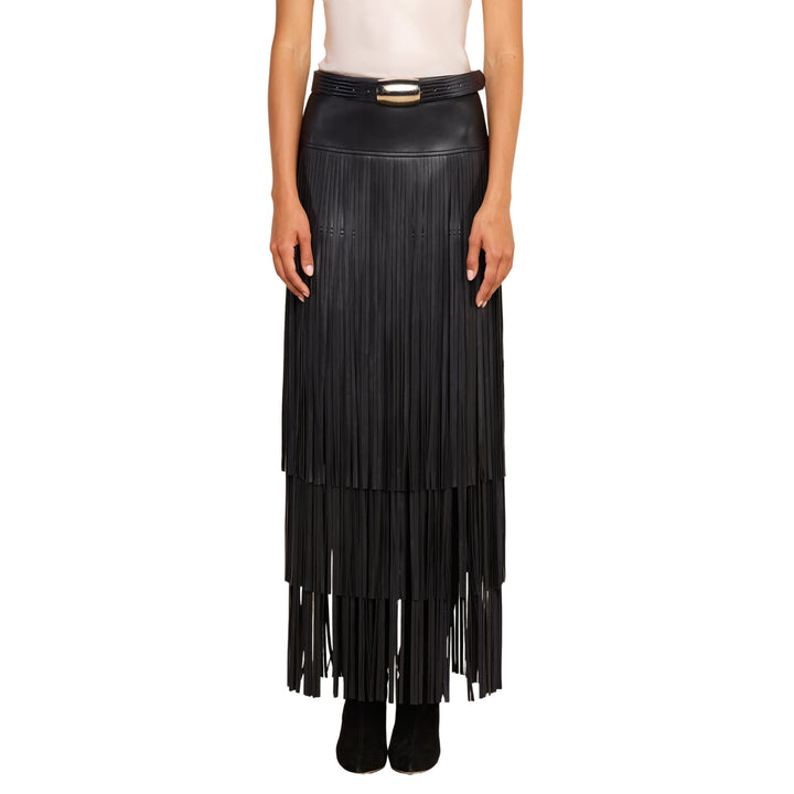 Karoline Maxi Fringe Skirt in Black