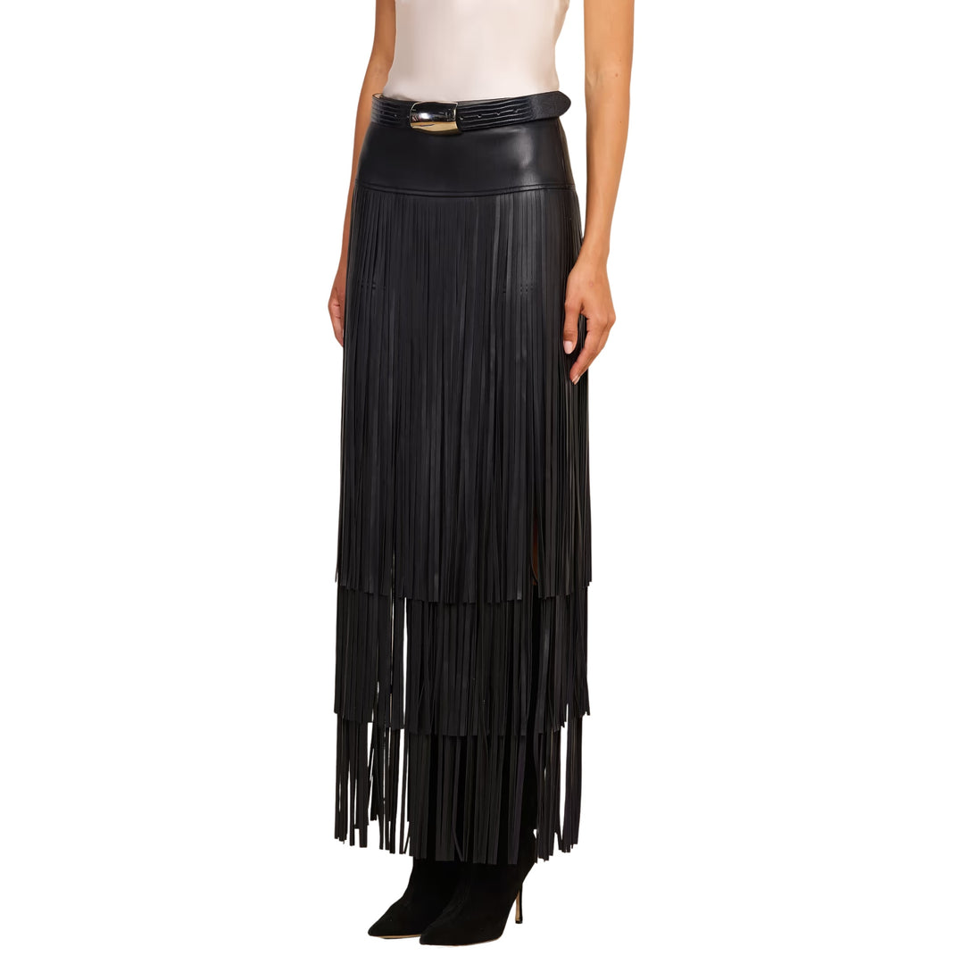 Karoline Maxi Fringe Skirt in Black