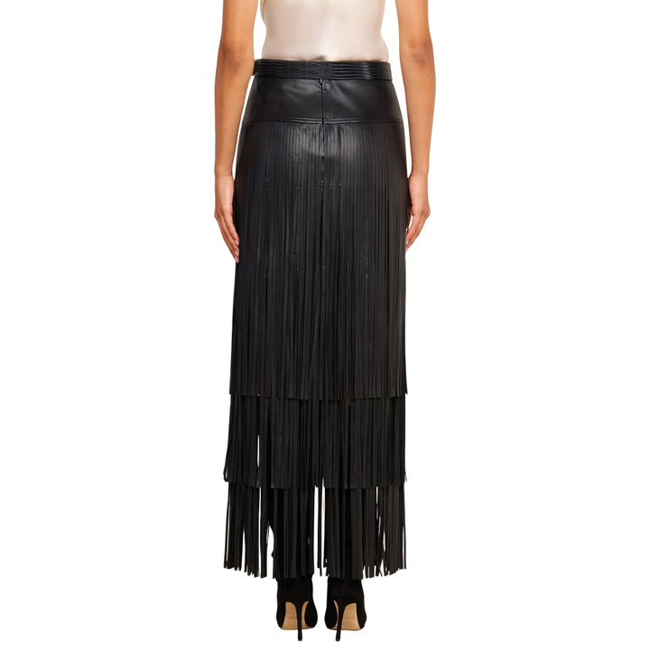 Karoline Maxi Fringe Skirt in Black