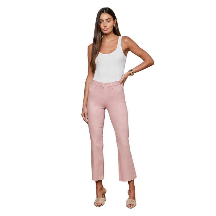 Kendra High-Rise Crop Flare in Pale Rose Coated