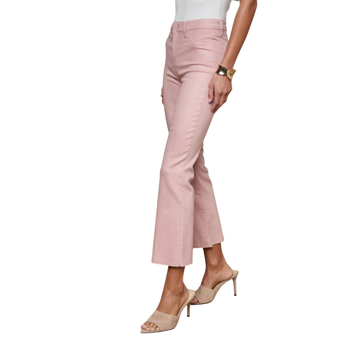 Kendra High-Rise Crop Flare in Pale Rose Coated