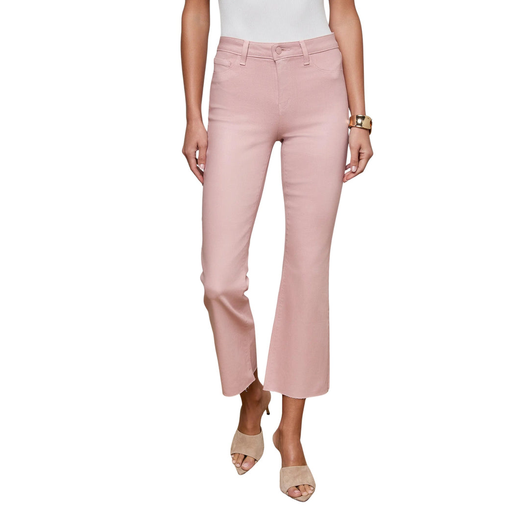 Kendra High-Rise Crop Flare in Pale Rose Coated