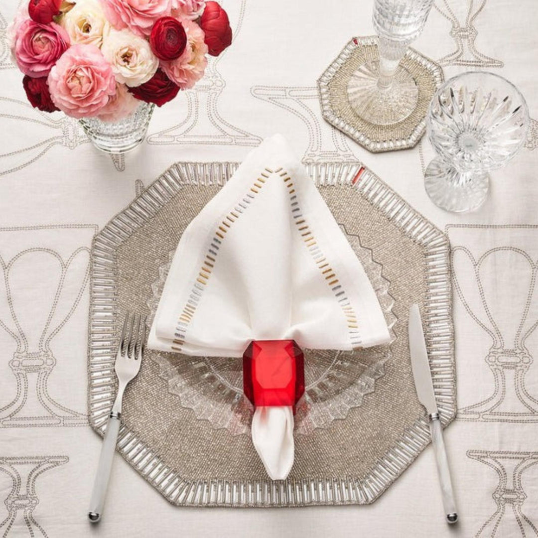 Harmonie Napkin White/Red/Gold