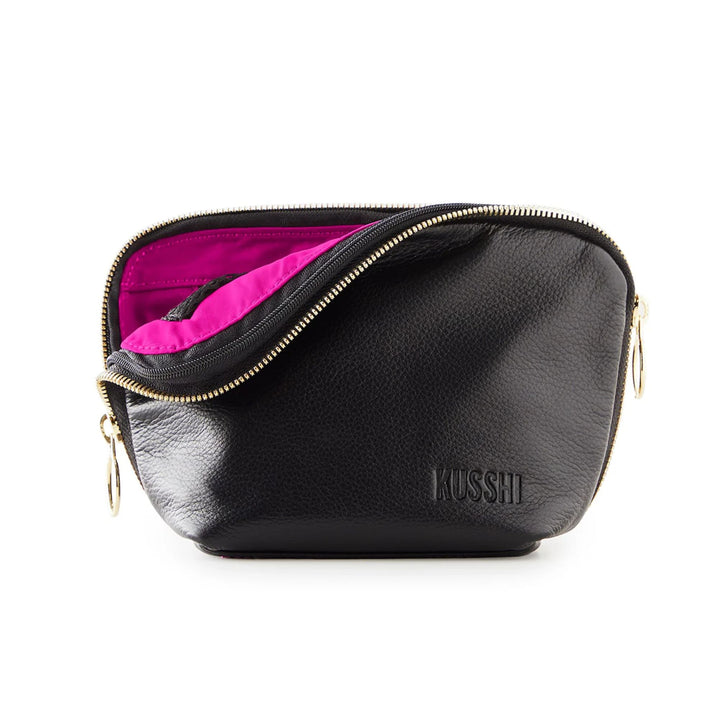 Everyday Cosmetic Bag Black/Pink Leather