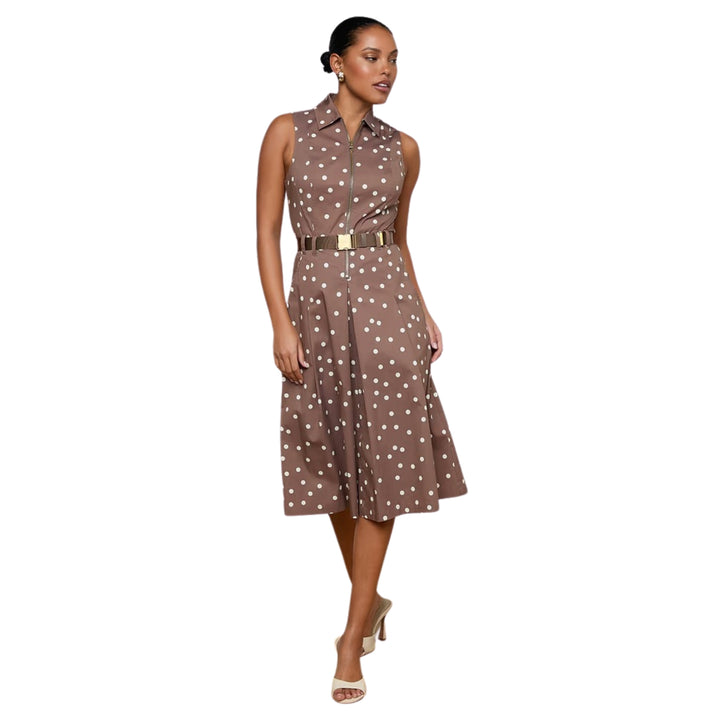 Kylo Belted Shirt Dress in Cardamom/Ecru Polka Dot