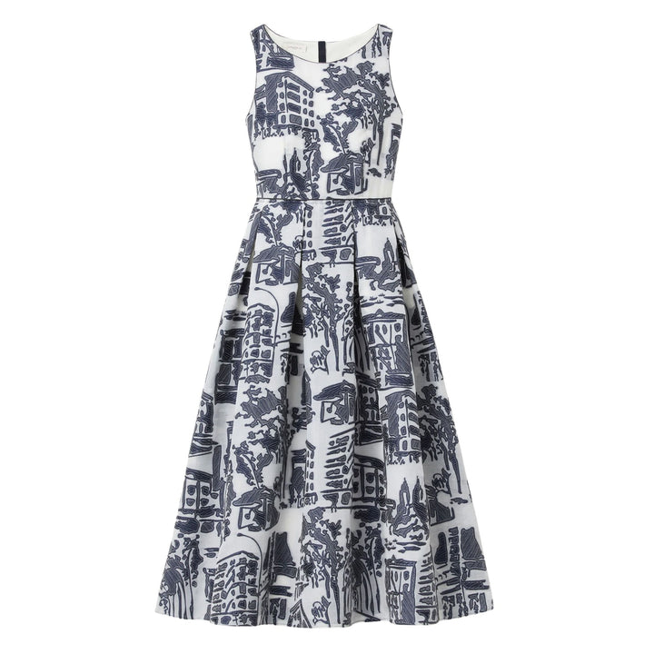 Sleeveless Dress with Box Pleat Skirt