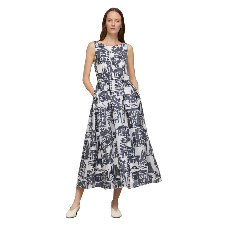 Sleeveless Dress with Box Pleat Skirt