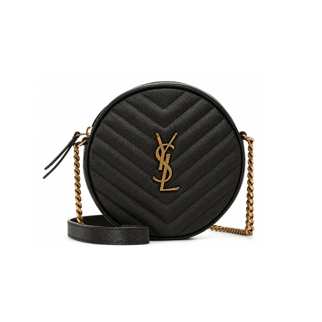 Saint Laurent Vinyle Round Camera Bag in Black