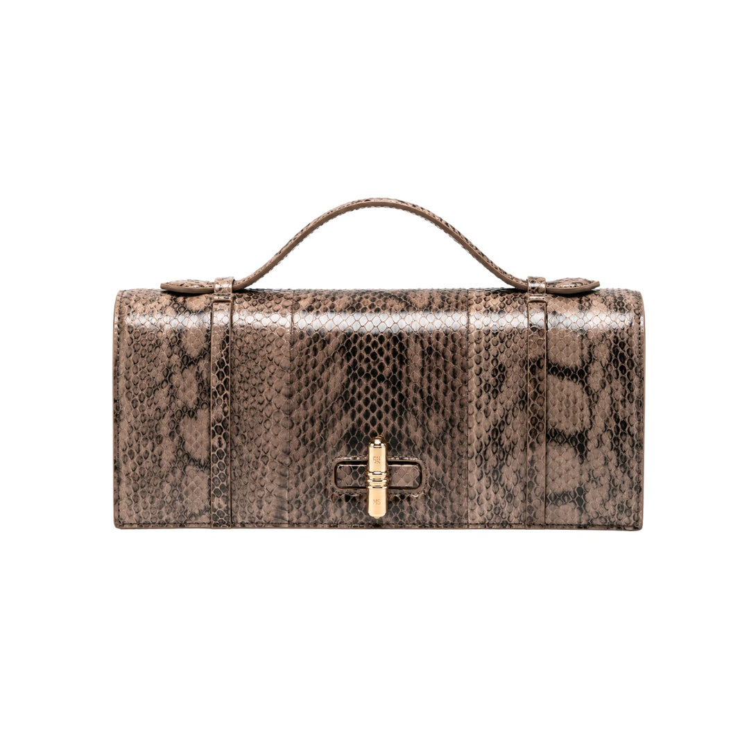 May Clutch in Taupe Snakeskin Print