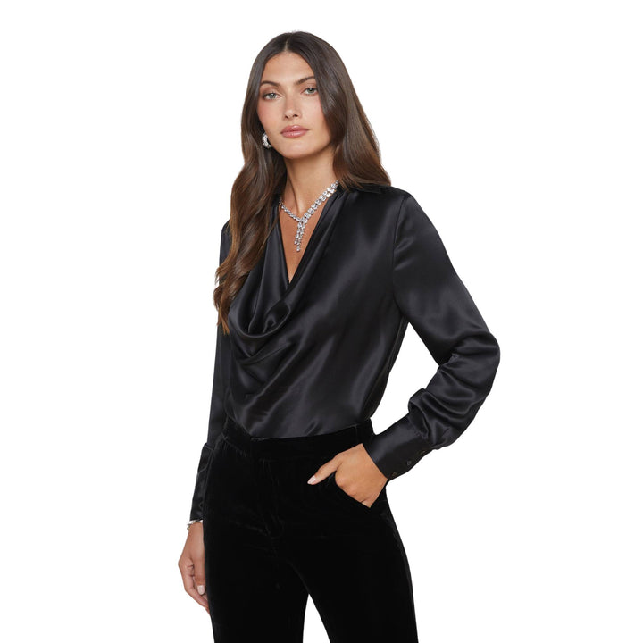 LOTUS COWL NECK BLOUSE - Black - XXS