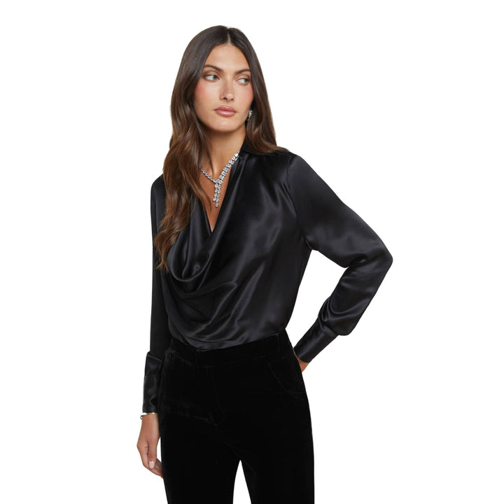 LOTUS COWL NECK BLOUSE - Black - XXS