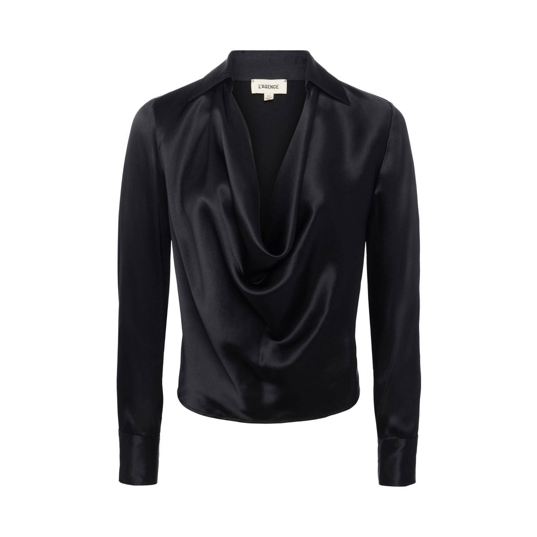 LOTUS COWL NECK BLOUSE - Black - XXS
