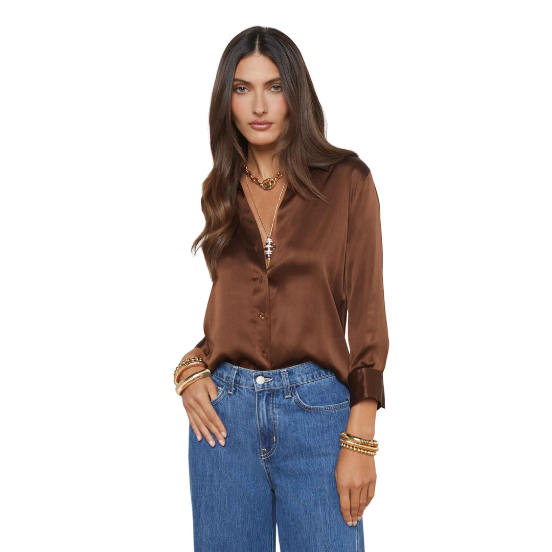Dani 3/4 Sleeve Silk Blouse in Hot Fudge