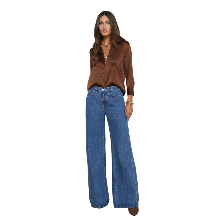 Dani 3/4 Sleeve Silk Blouse in Hot Fudge