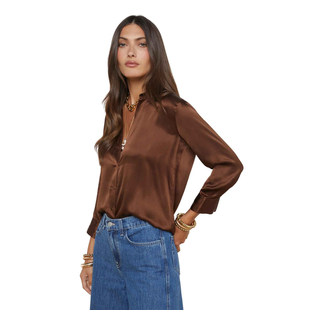 Dani 3/4 Sleeve Silk Blouse in Hot Fudge