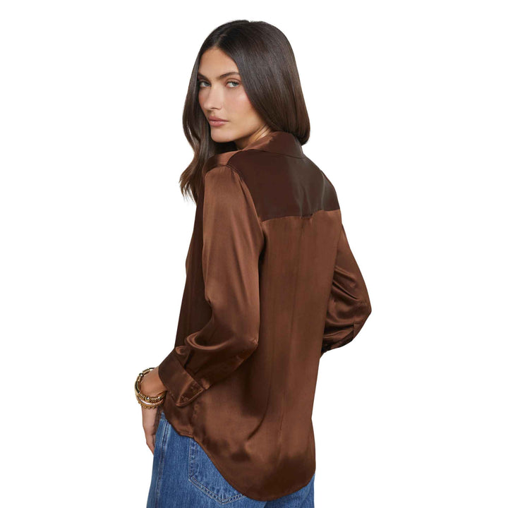 Dani 3/4 Sleeve Silk Blouse in Hot Fudge