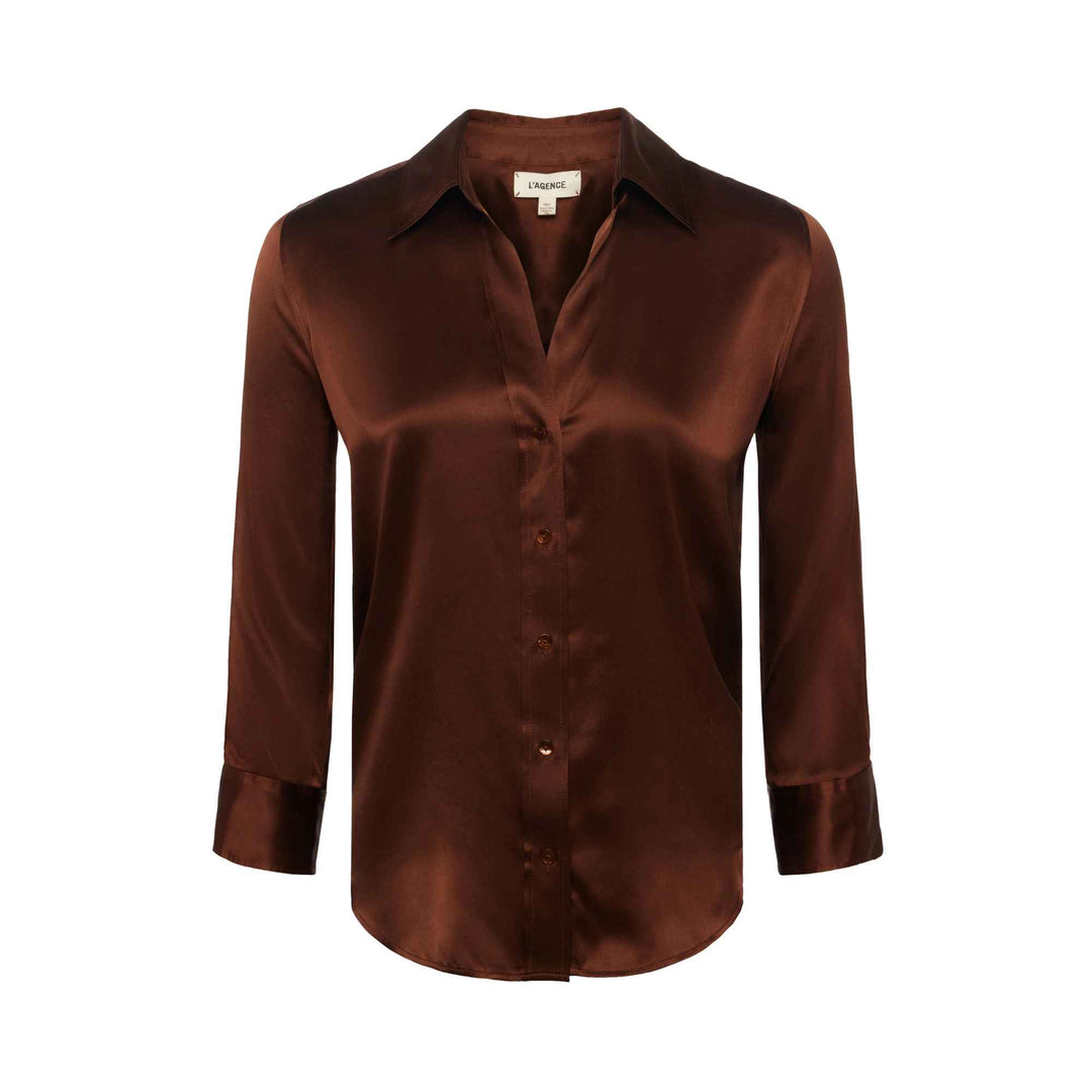 Dani 3/4 Sleeve Silk Blouse in Hot Fudge