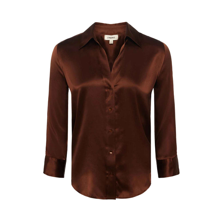Dani 3/4 Sleeve Silk Blouse in Hot Fudge
