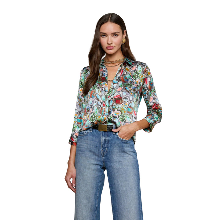 Multi Mix Turquoise Rings Dani 3/4 Sleeve Blouse