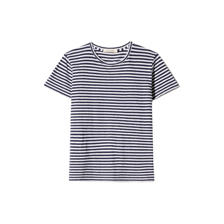 Lana Crewneck Tee in White/Dark Navy Stripe