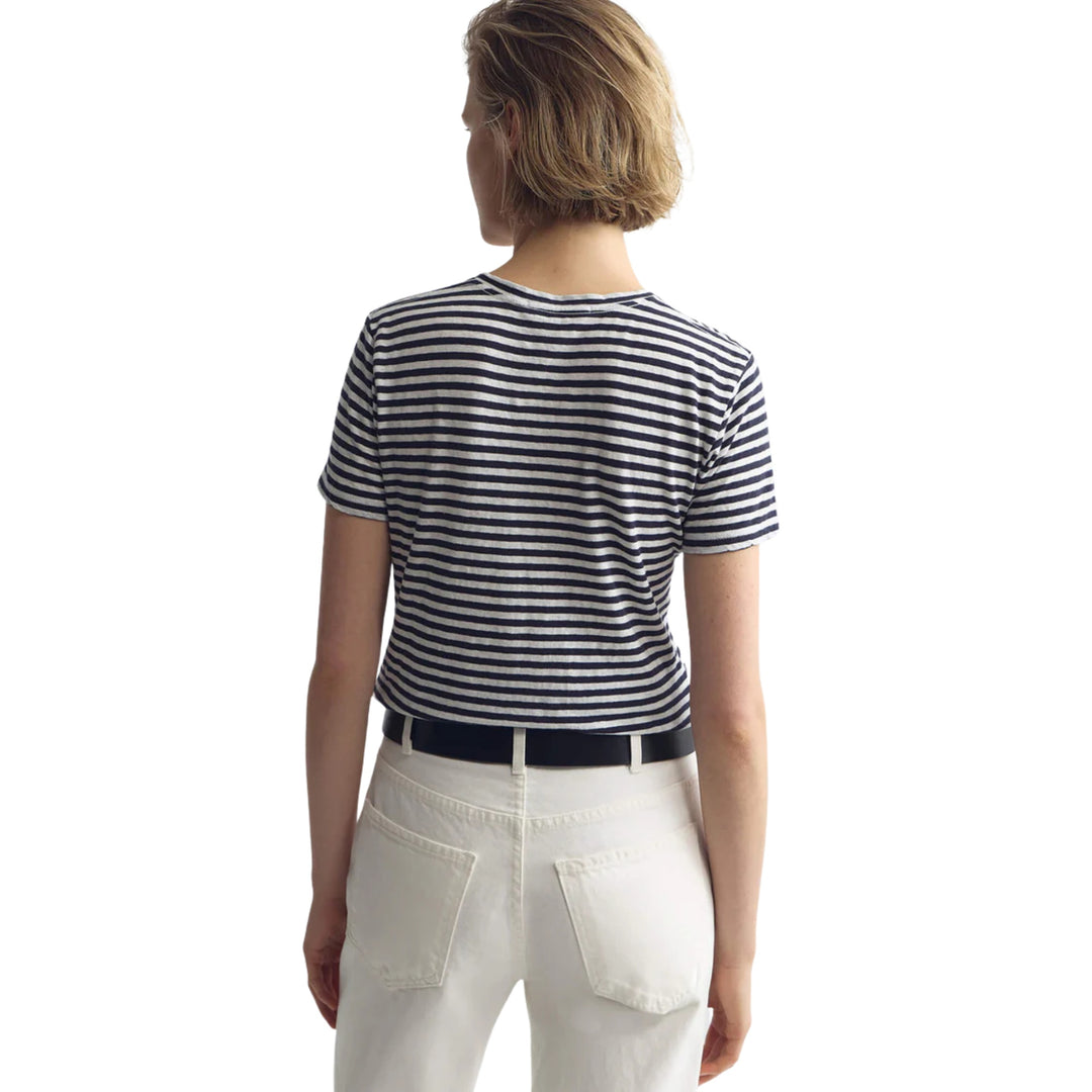 Lana Crewneck Tee in White/Dark Navy Stripe