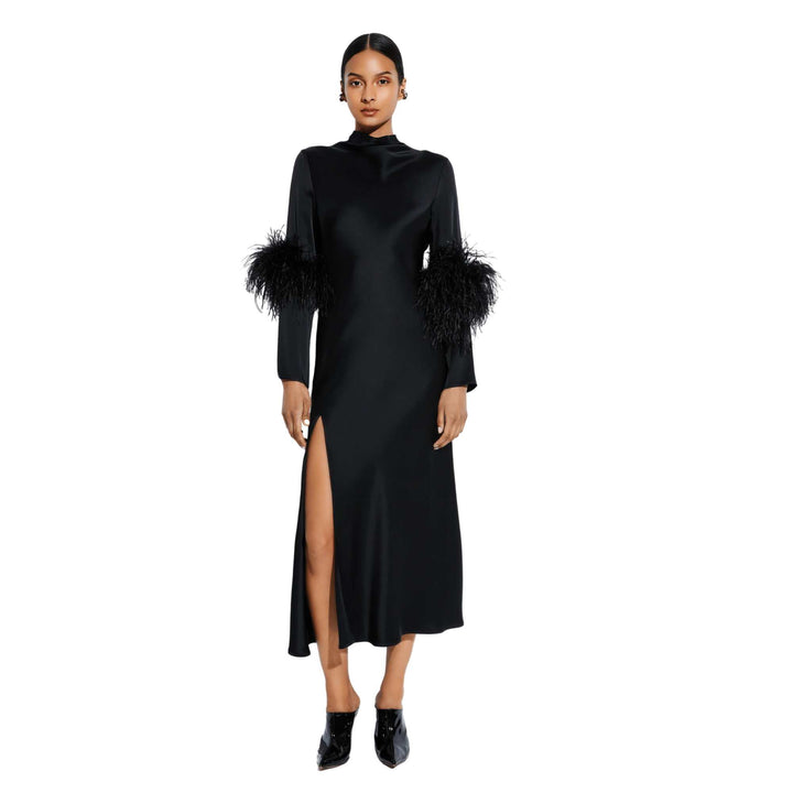 Satin Dress with Feathers
