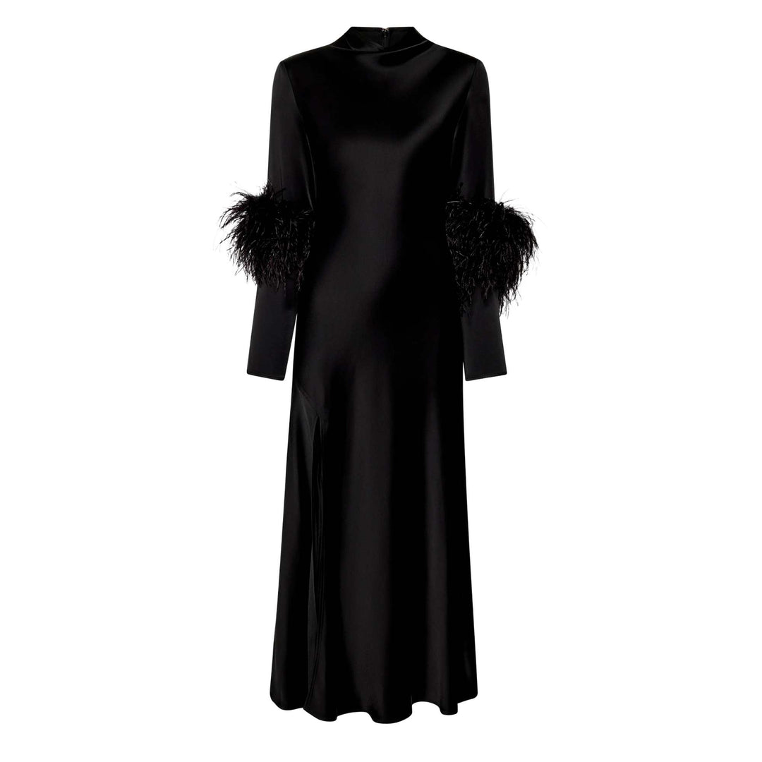 Satin Dress with Feathers