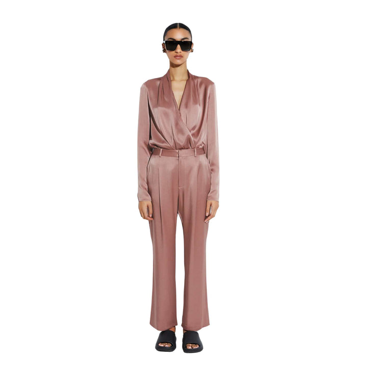 Satin Tapered Pleated Pant - Mauve