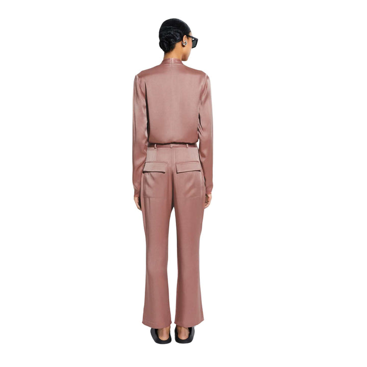 Satin Tapered Pleated Pant - Mauve