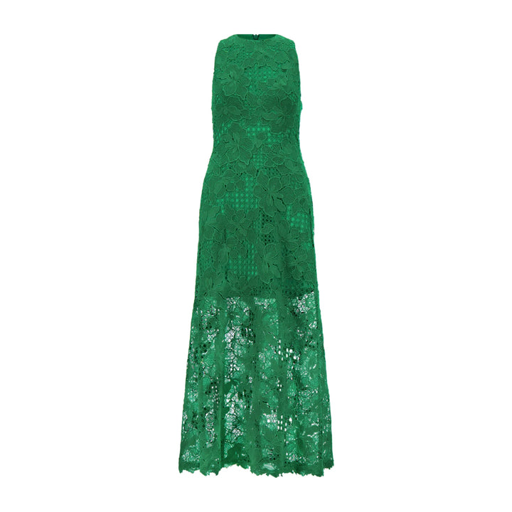 Lattice Guipure Lace Midi Dress in Fern