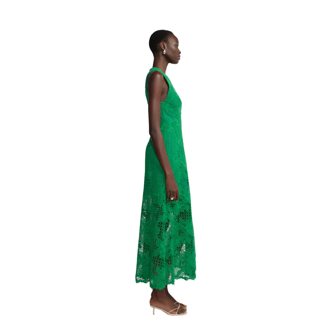 Lattice Guipure Lace Midi Dress in Fern