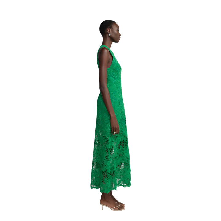 Lattice Guipure Lace Midi Dress in Fern