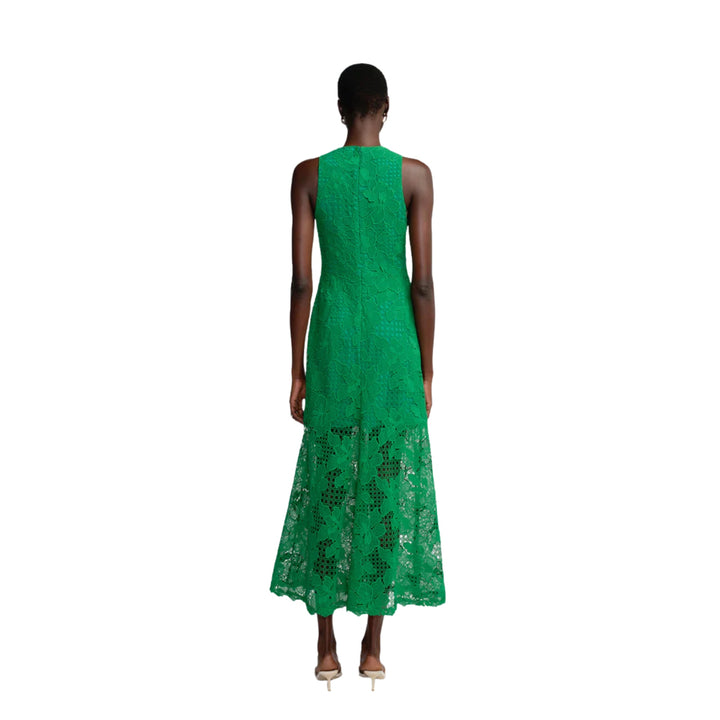 Lattice Guipure Lace Midi Dress in Fern
