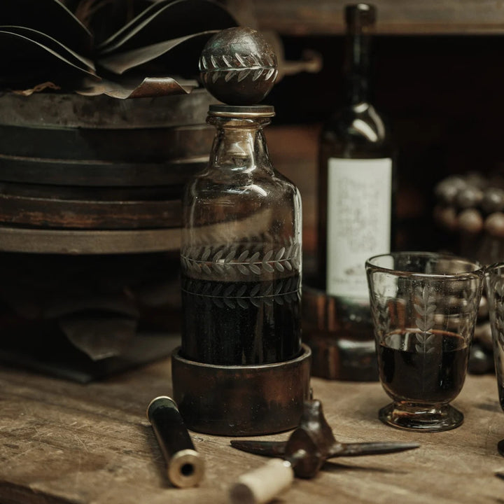 Laureles Decanter with Laurel Ballin Etched & Iron Base