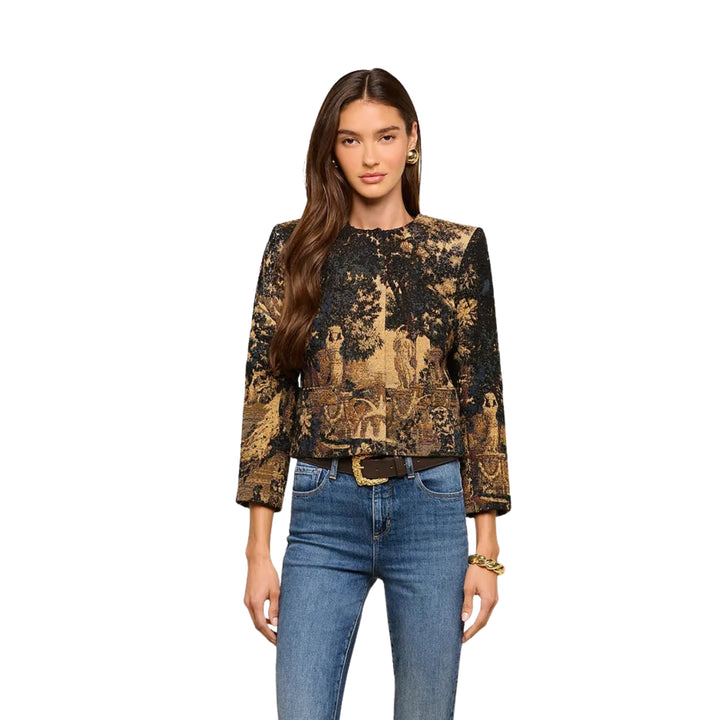 Lian Collarless Jacket in Multi Scenic Tapestry Print