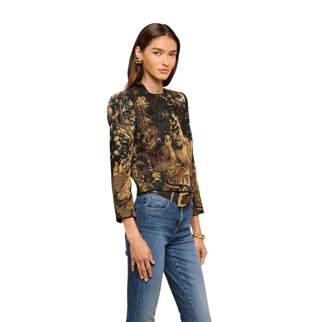 Lian Collarless Jacket in Multi Scenic Tapestry Print