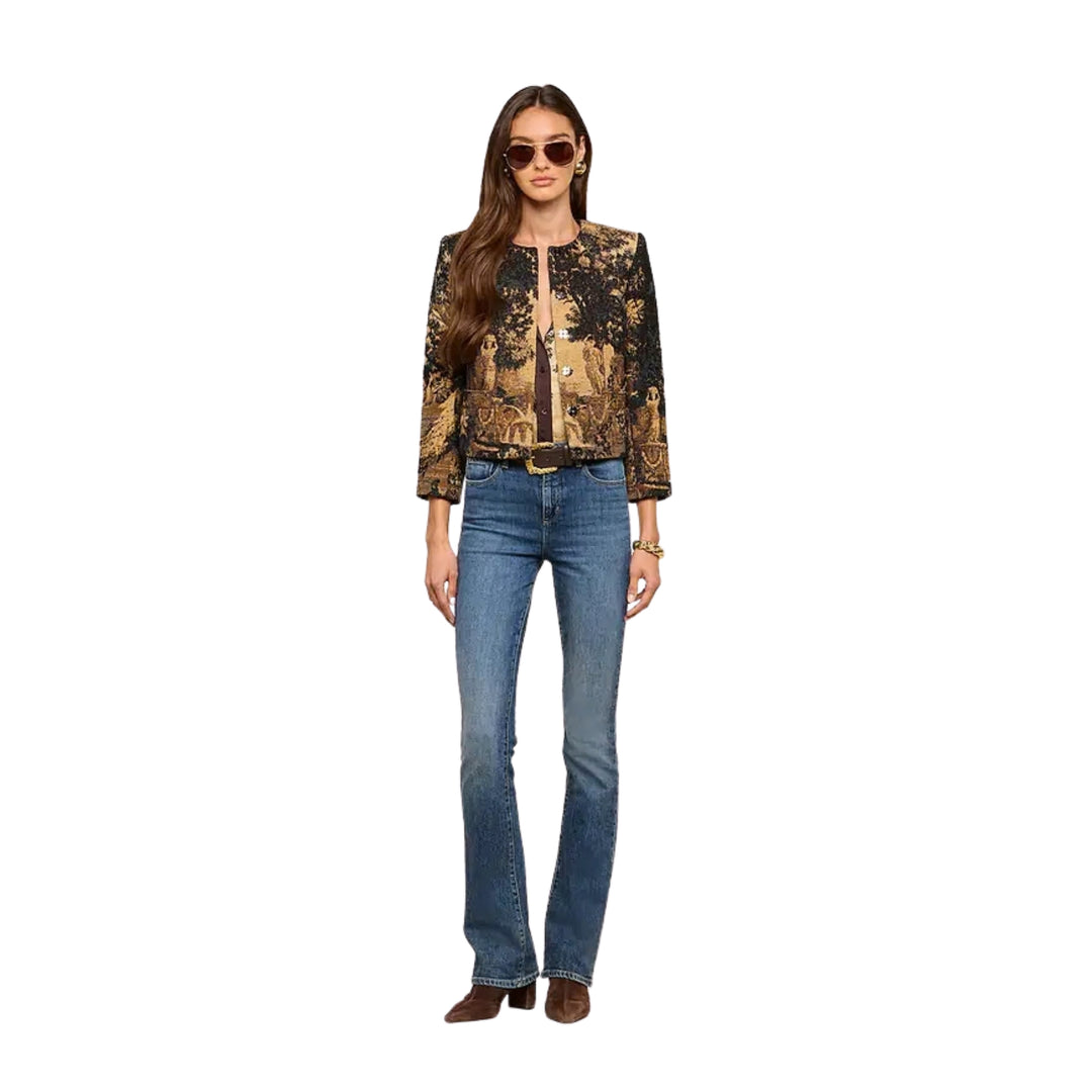 Lian Collarless Jacket in Multi Scenic Tapestry Print