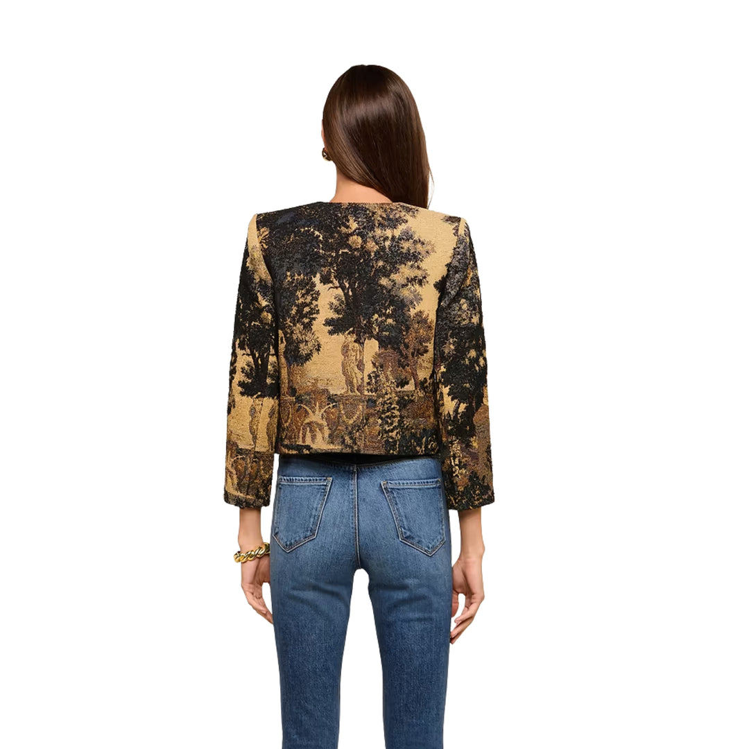 Lian Collarless Jacket in Multi Scenic Tapestry Print