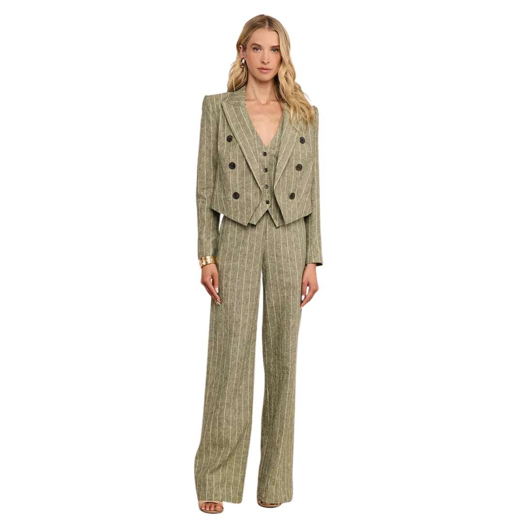 Lila Boxy Blazer in Olive Green Pinstripe
