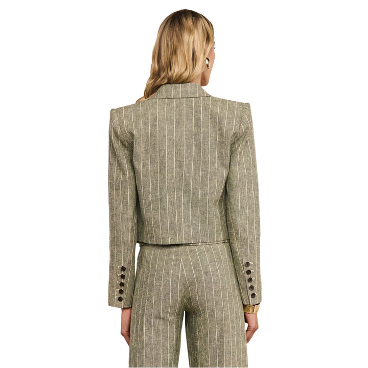 Lila Boxy Blazer in Olive Green Pinstripe