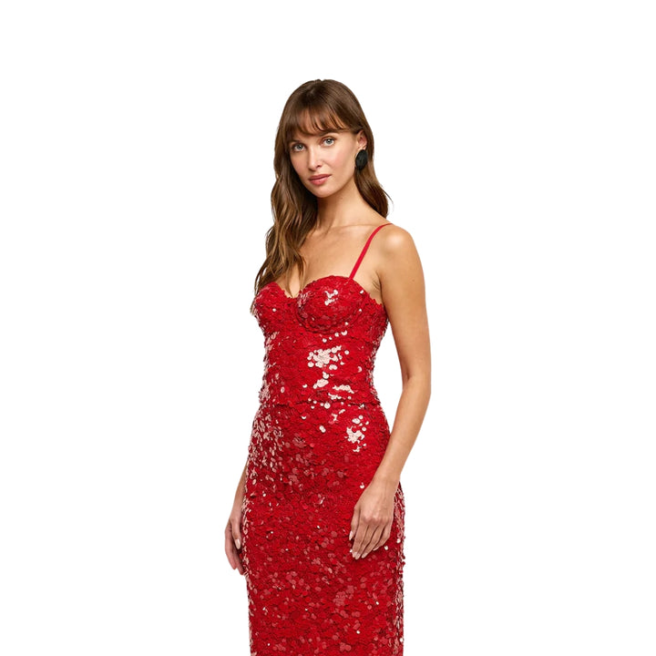 Lior Sequin Bralette Cami in Red Sequin