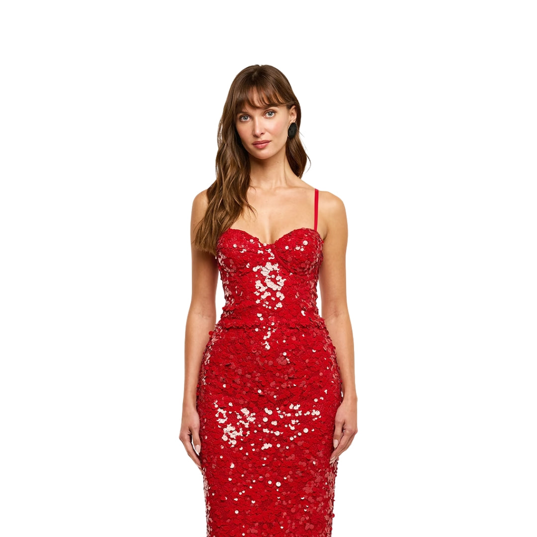 Lior Sequin Bralette Cami in Red Sequin