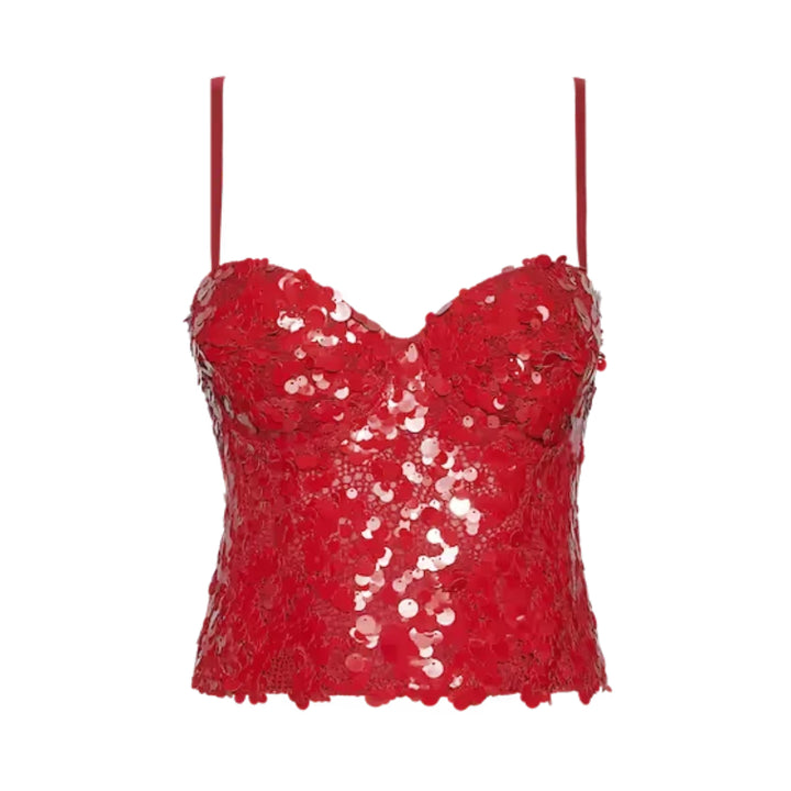 Lior Sequin Bralette Cami in Red Sequin