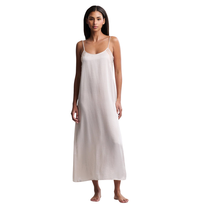 Liquid Satin Lace Slip Dress, Sand Dune