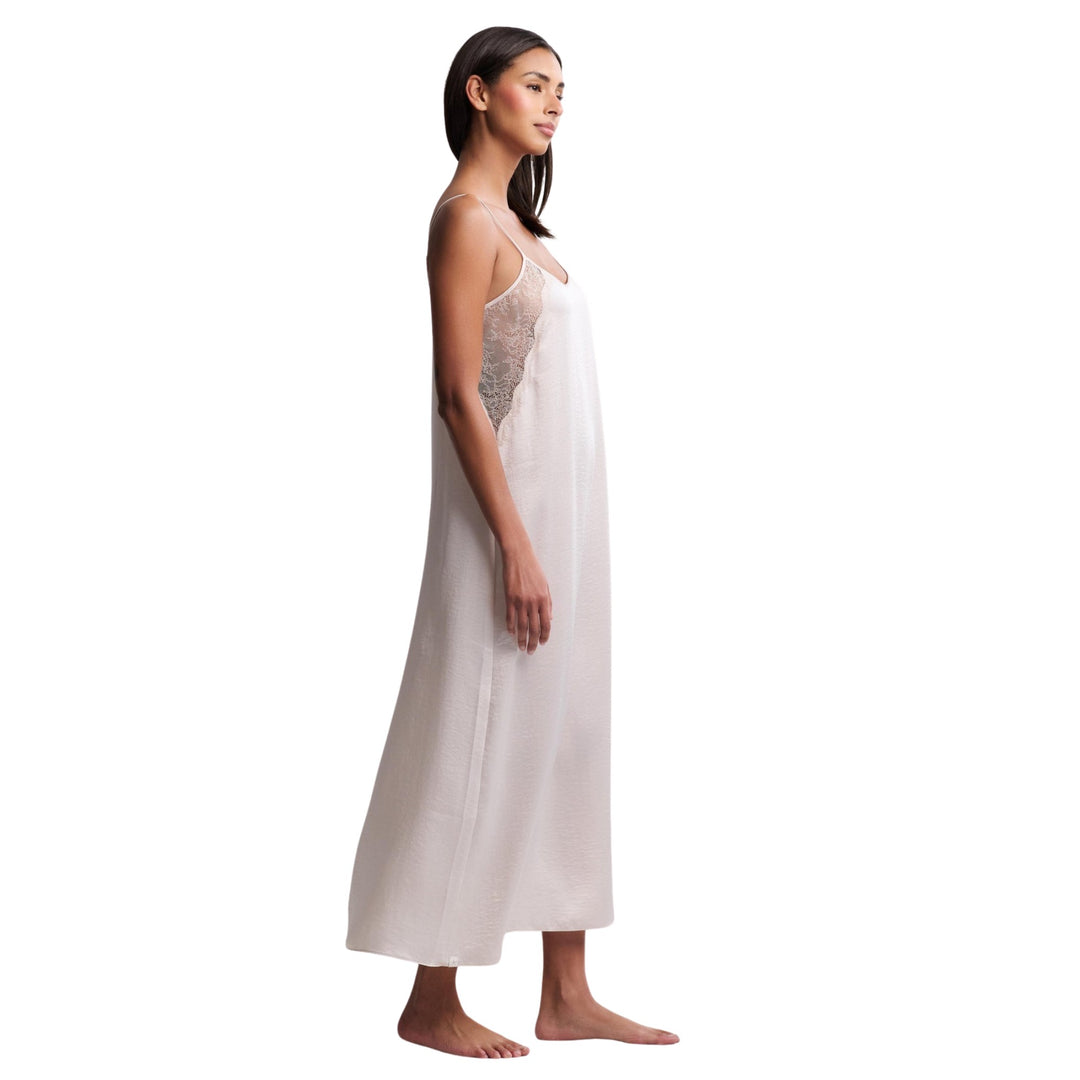Liquid Satin Lace Slip Dress, Sand Dune