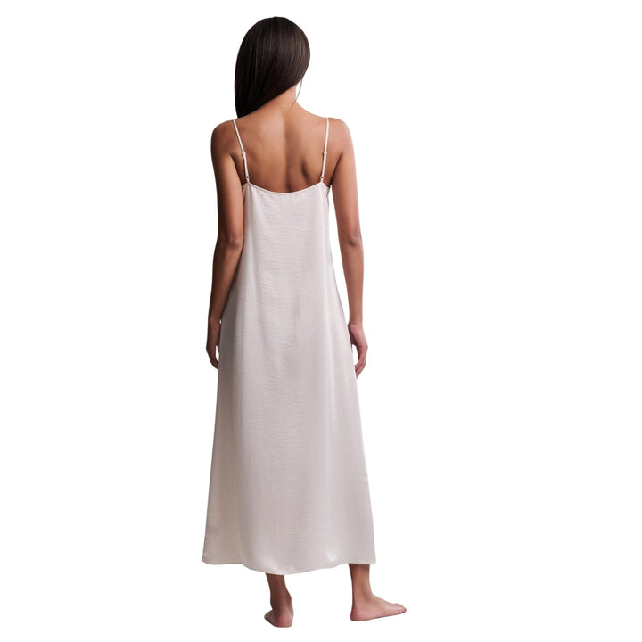 Liquid Satin Lace Slip Dress, Sand Dune