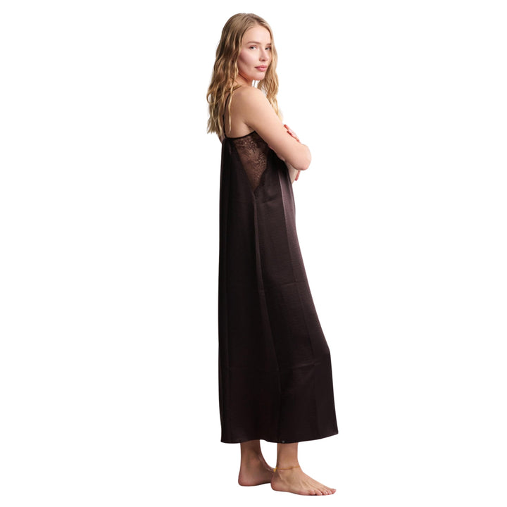Liquid Satin Lace Slip Dress, Umber
