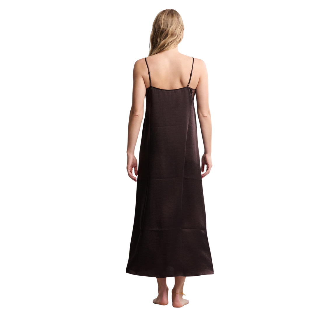 Liquid Satin Lace Slip Dress, Umber